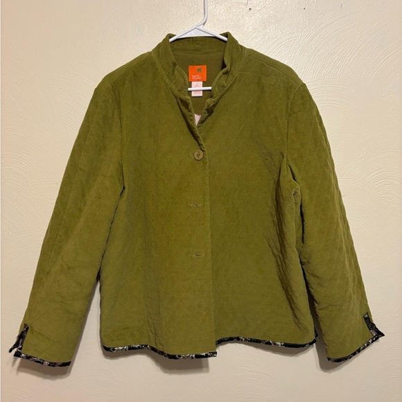 hearts of palm Jackets & Blazers - Hearts of Palm Green Utility Jacket with Stand-Up Collar